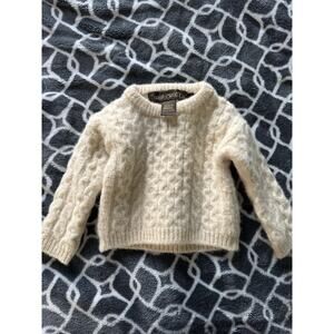 Inis Crafts Baby Cable Knit Fishermans Sweater Wool Size 1|2 Cream Ireland